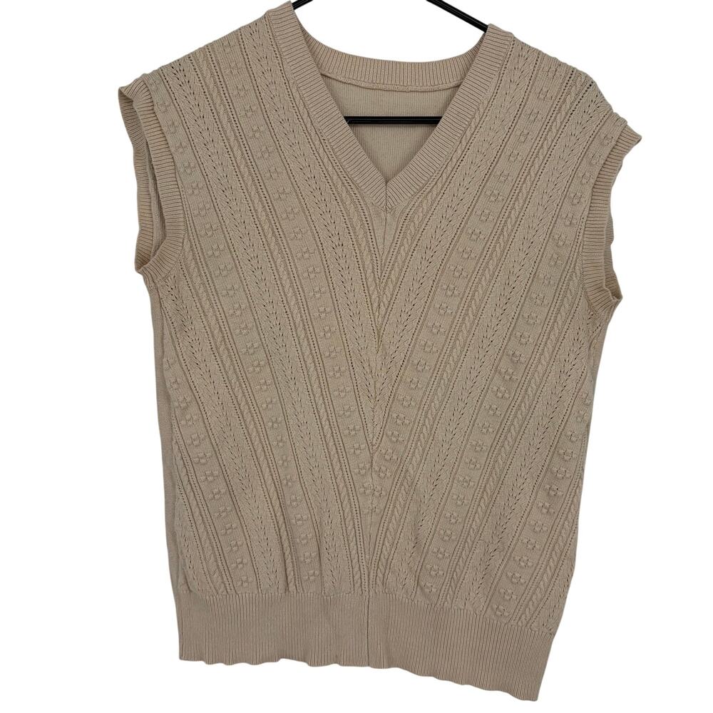 No Brand Womens Cream Apricot Knit Sleeveless V-Neck Pullover Sweater Size Large